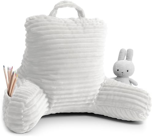 Clara Clark Cuscino da lettura per bambini – Cuscino per la schiena per sedersi a letto, cuscino in peluche per sedersi a letto, cuscino bianco per bambini da lettura, cuscino per sedia in schiuma