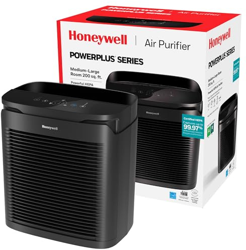 Honeywell PowerPlus HEPA Air Purifier for Home, 968 Ft² Rooms in 1 hour, Reduces Allergens, Dust, Pollen, Smoke, Pet Dander, Odors, Black, HPA3100