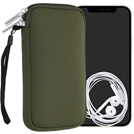 kwmobile Handytasche für Smartphones L - 6,5 - Neopren Handy Hülle Olivgrün - Handy Tasche 16,5 x 8,9 cm Innenmaße