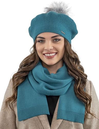 Vivisence Conjunto De Boina Y Bufanda para Damas 7035Kmpl, Azul Claro,Talla Única