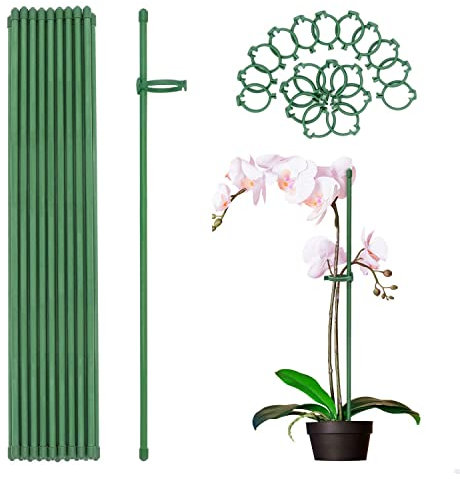 MEEYUU 20Pcs Plant Stakes Green Garden Single Stem Plant Support Stakes, Plant Support Sticks with Rings for Indoor and Outdoor Plants,Flowers,Tomatoes (40cm)