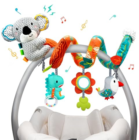 XIXILAND Car Seat Toys Baby Toys 0-3 Months Developmental, Stroller Toys Infant Toys 0-6 Months Newborn Toys, Carseat Toys for Infants 0-12 Months with Dinosaur, Lion Mirror, Teether