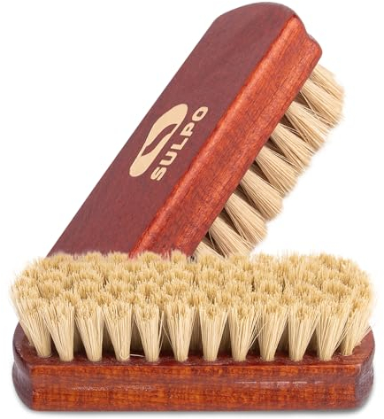 SULPO Cepillo para zapatos, longitud de 12 cm, juego de limpieza para zapatos, cepillo de cuero, cepillo de suciedad, cerdas suaves, cepillo de pulido natural, juego de 2 unidades