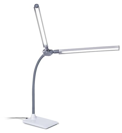 Daylight DuoPro™ Dual Head LED Desk Lamp with Anti-Glare Shades, Adjustable Brightness, & 95+ CRI for Accurate Color - Modern Design, Perfect for Home Office, Crafting & Studying (UK Plug)