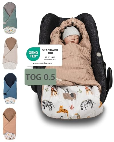 ULLENBOOM Einschlagdecke Babyschale Sommer, Aus 100% OEKO-TEX Materialien - Sand Savanne (Made in EU) - Decke für Babyschale & Kinderwagen, Für gängige Kindersitze, ideal für 0 bis 9 Monate