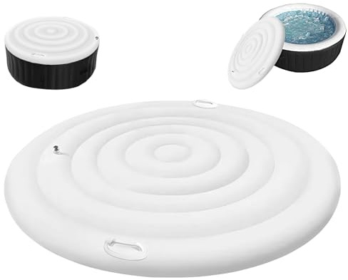 Uppblåsbart bubbelpool - 145 cm runt skydd | Premium energibesparande överdrag | uppblåsbart spa-lock | vind- och regnsäkert baldakin med handtag