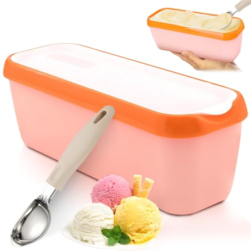 WEGREAT Contenitore per gelato da 1,5 l, con coperchio in silicone: contenitore per gelato con porzionatore per gelato, contenitore per gelato, contenitore per ghiaccio riutilizzabile per gelato fatto