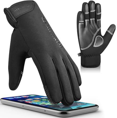ARFNKIM Gants d'hiver 100 % imperméables, [Épaississement à cinq couches -10 ℉ thermique] Écran tactile Coupe-vent Gants de vélo Gants de ski Gants de course pour homme femme (M)