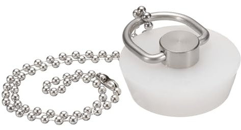 sourcing map Tapones de drenaje, tapón de silicona para bañera con anillo para colgar y cadenas de cuentas de 15 pulgadas para bañera, cocina, baño (blanco, 1.38 pulgadas)