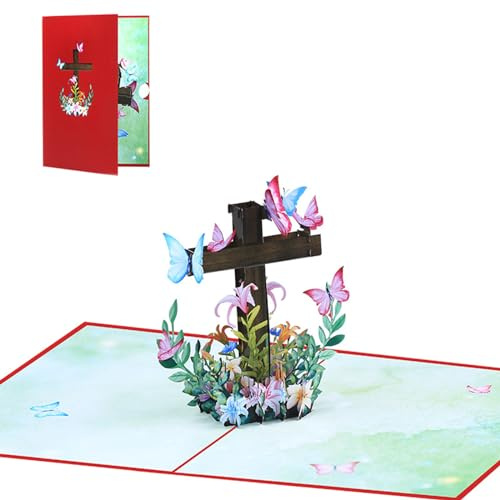 HYROOY Carte de vœux pop-up 3D en forme de croix - Carte de vœux religieuse - Carte de Pâques avec enveloppe - Inscription Thank You Blessing
