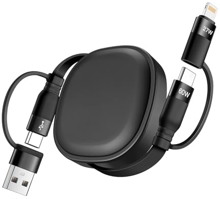 Minlu laddningskabel, 5-i-1 infällbar laddningskabel, 60 W USB-laddningskabel med dataöverföring, USB C/A till belysning/USB C-laddningskabel för iPad, Samsung, surfplattor
