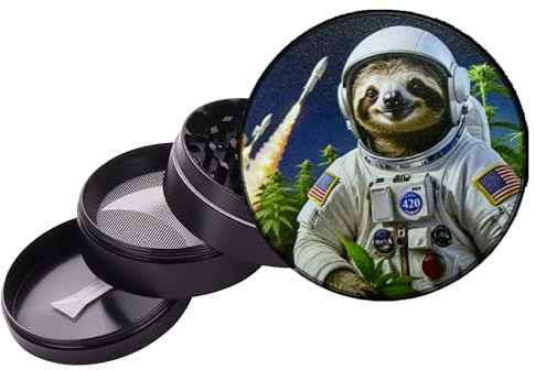 Large Metal Grinder - Four Piece Grinder with Magnetic Top, Shark Teeth & Pollen Catcher - for Tobacco, Dry Herbs & Spices with Sloth (60mm)