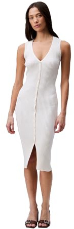 Calvin Klein Women's Cotton Rib V-Neck Polo Dress Antique White