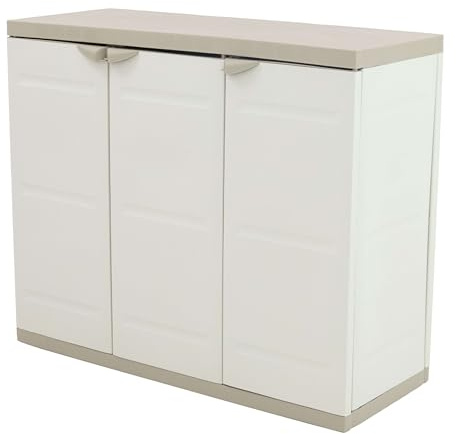 Miroytengo Armario Bajo de Jardín Titanium, Armario 2 Puertas y 2 Estantes Exterior Beige 105x80x41 cm