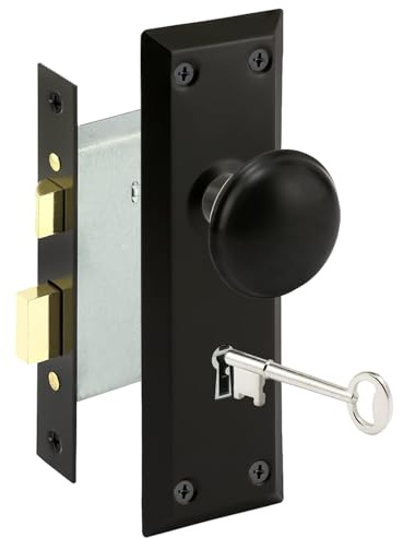ConsitDone Mortise Keyed Door Knob Set for 1-3/8 to 1-3/4 Thick Interior Doors, 2-3/8 Backset, Includes 2 Classic Skeleton Keys (1, Matte Black)