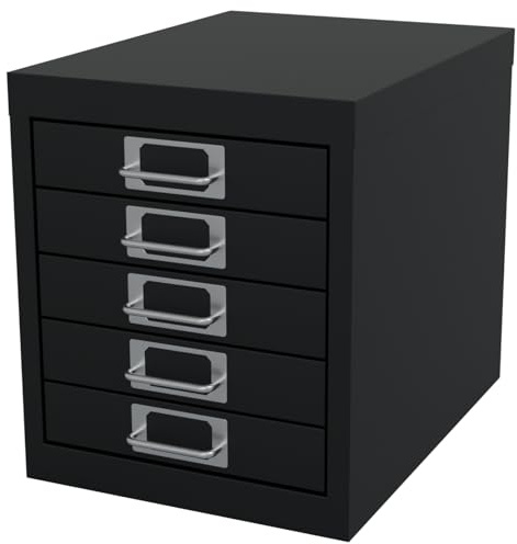 HAGO24 | Aktenschrank | 5 Schubladen | schwarz | Etikettenhalter | DIN A4 | Stahlschrank | Bürocontainer | Organizer | Dokumente | Ablagefach | fertig montiert