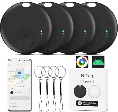 Air Tracker Android, 4 Traceur Localisateur D’Objets Bluetooth, Smart Tracker Tag Fonctionne avec l’app Google Localiser (Uniquement Android), Smart Traceur Tag pour clés, Bagages