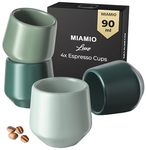 MIAMIO - Tazze da Espresso Set da 4, Ceramica (80ml) - Luxe (Evergreen)