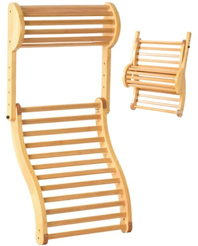 Otbushit Bastu ryggstöd, justerbar huvudstöd i trä ergonomisk kurva S-design stol med halkfria dynor