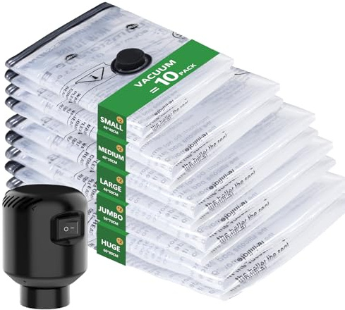 10Pezzi Sacchetti Sottovuoto Vestiti con Pompa Elettrica | 2XS+2XS+2S+2M+2L