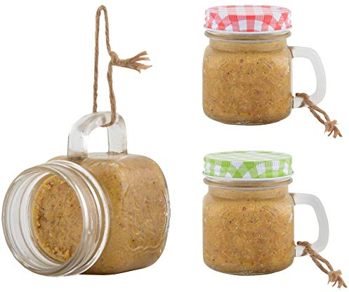 Esschert Design Erdnussbutter Vogelfutter ohne Salz, 500g für Wildvögel, im Henkel-Glas