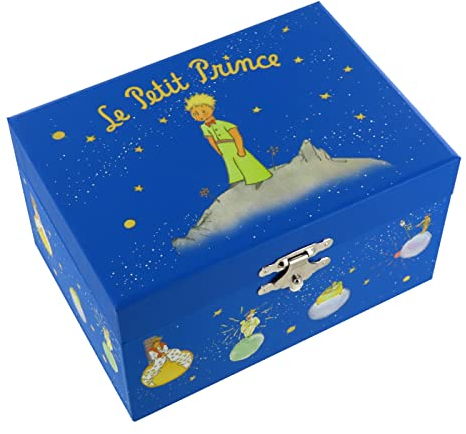 Boîte à musique/coffret musical/boîte à bijoux musicale Trousselier en bois avec Le petit prince de Saint-Exupéry et le renard tournants - Berceuse - Bonsoir, bonne nuit (Johannes Brahms).