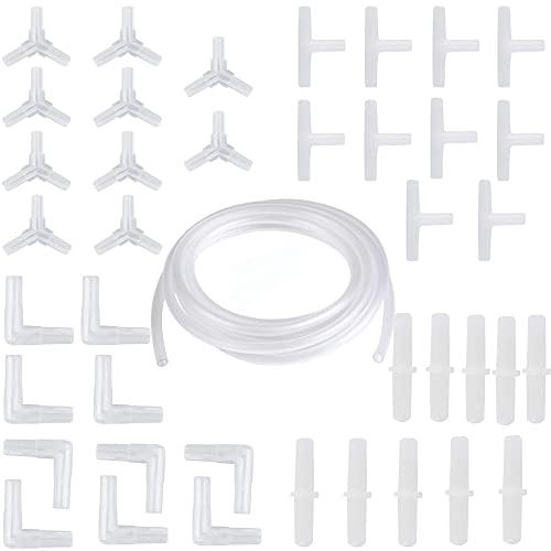 CTRICALVER Connecteur de Tube à air 40 pièces Ensemble Type Y Type T Type L Type I raccord de Branche de raccord 4 Types Aquarium en Plastique Transparent Tube d'oxygène (5 m)