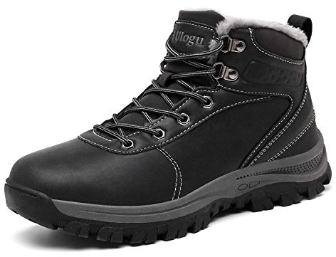 Mens Winter Boots Waterproof Warm Snow Boots Non-Slip Outdoor Trekking Shoes,Black,7 UK