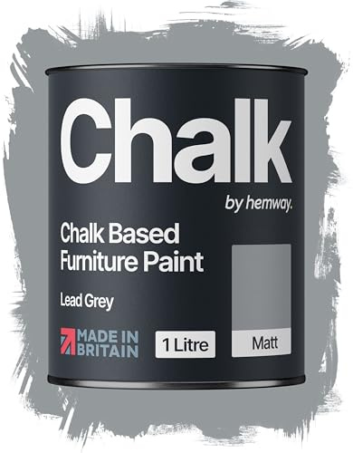 Hemway Chalk Based Furniture Paint, Lead Grey 1L, Matt Finish Shabby Chic, Chalk Paint Furniture & Walls, Quick Dry & 1 Coat