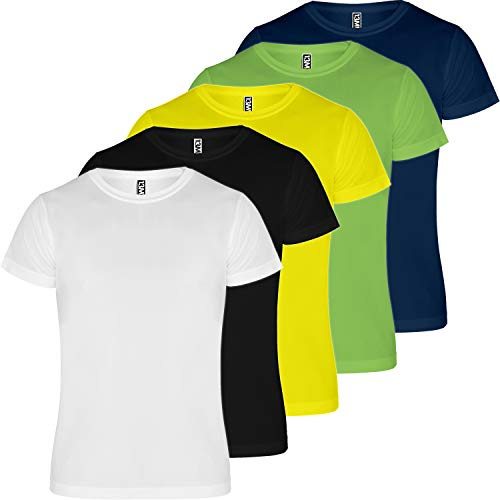 13MW Teknisk T-shirt för män | Pack 5 | Tekniskt tyg för sport | Andas | Löpning, Fitness, Fotboll, Padel (4-ombinning)