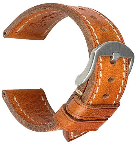 REZERO Bracelet de Montre, Sangle de Montre en Cuir Véritable Tanné Végétal et Cirée à l’Huile, Épais et Léger, Lanière de Remplacement pour Homme, Femme 18mm 19mm 20mm 21mm 22mm 23mm 24mm 26mm