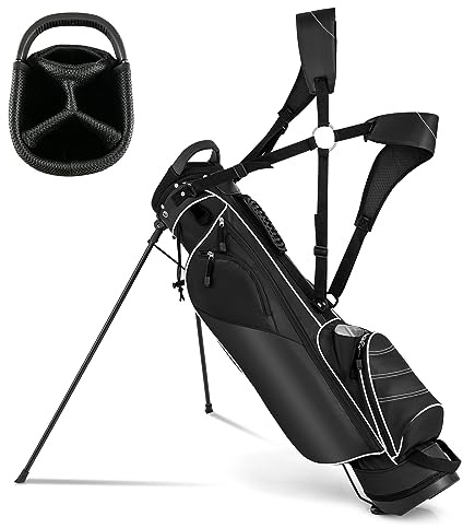 OFFICEJOY Golf Stand Bag, Portable Golf Clubs Bag w/4 Way Dividers, 4 Pockets, Adjustable Shoulder Straps, Pencil Golf Bag w/ 2 Non-Slip Stand, Lightweight Golf Bag for Men Women (Black)