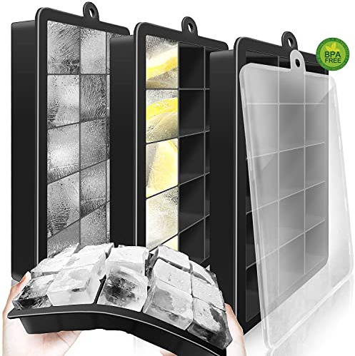 Walfos® Ice Cube Tray with Lid,Ice Cube Mold 3 Pack-Easy to Release Flexible Silicone -BPA Free - Best for Freezer,Water, Food,Whiskey,Cocktail and Drink