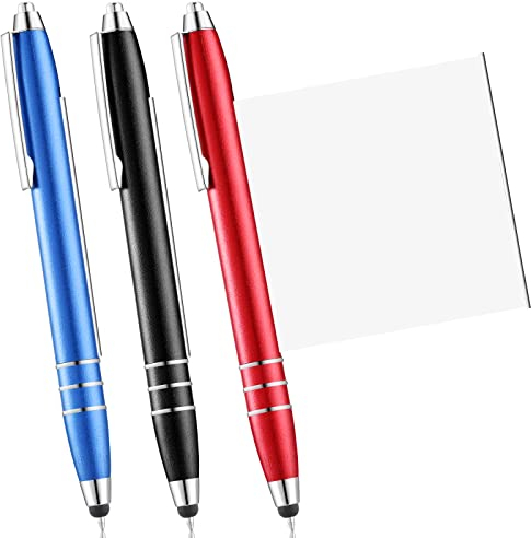 Nezyo 3 Stück Kugelschreiber mit Spickzettel Blattlasche Einziehbare 0,7 mm Spickzettel Stift mit Blau Mine Feine Spitze Metall Kuli Druckkugelschreiber für Student Abschluss, Blau, Schwarz, Rot