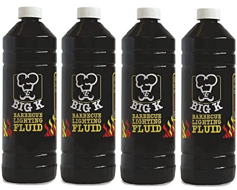 Topline Big K Barbeque Firelighter Odourless Lighting Fluid - Pack of 4 x 1L Fluid for BBQs, Firepits, Indoor Fires & Log Burners - Camping Grill - Bonfire - with Unique Card.