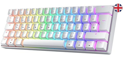 GK61 Hot-Swap Mechanische Gaming-Tastatur - 62 Tasten Mehrfarbige RGB-LED-Hintergrundbeleuchtung für PC-/Mac-Spieler - ISO UK Layout (Gateron Optical Silver, Weiß)