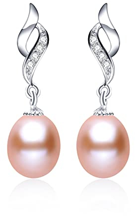 Bysonglezai Perlenohrringe Damen Ohrstecker Ohrringe Mädchen Ohrhänger Geschenke Natürliche Süßwasserperle Tropfen Ohrringe Für Frauen Perle Schmuck High Luster 8-9Mm Rosa