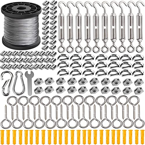 AMLOOPH 100m Garden Wire For Climbing Plants 2mm Catenary Wire Trellis Kit, Turnbuckle Tension Wire Tensioner Stainless Steel Wire Metal Cable Vine Eyes For Climbing Plants Training Wire