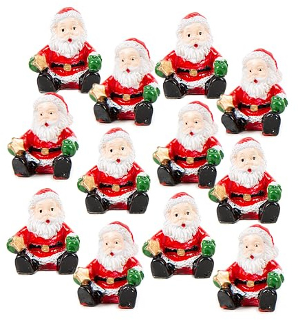 Figuras mini Papá Noel, 12 unidades: decoración Navidad roja y blanca con estrella dorada, miniaturas de resina para mesa y hogar, adornos festivos interiores, regalo pequeño Adviento, 3 cm