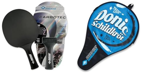 Donic-Schildkröt Tischtennisschläger Carbon CarboTec 900, Schwarz, One-Piece Konstruktion & Donic-Schildkröt Tischtennis Schlägerhülle Trendline, Schlägerhülle für einen Schläger