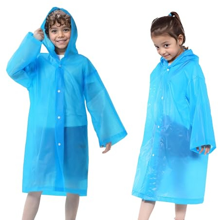 Dioshark Girls Boys Rain Poncho Waterproof Reusable 2PCS EVA Raincoat with Hooded and Sleeves Kids Rainwear Rainsuit Portable Lightweight Children Toddler Rain Jacket Cape for School Camping
