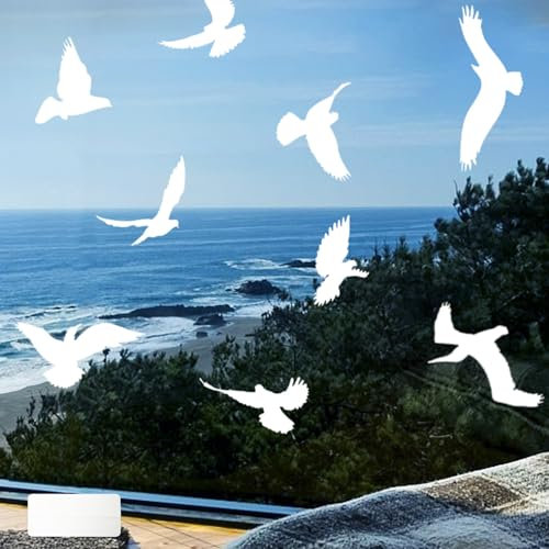 Upgrade 37 Stück Groß Fensteraufkleber Vogelschutz Selbstklebend, Vögel Anti-Kollision Fensterfolie Vogelschutz Aufkleber für Fensterscheiben Window Stickers for Glass Vögel Fensterbilder-Weiß