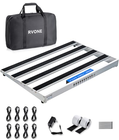 RVONE Gitarrpedalbräda med inbyggd strömförsörjning, aluminiumlegering bärbar pedalboard med väska, pedalkablar, krok och ögla (RPB-350)