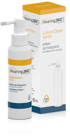 Hearing360 Espray desinfectante desinfectante para audífonos con cepillo integrado, botella de 100 ml