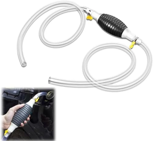 Fuel Siphon Pump with 2 PVC Hoses for Gas, Oil, Diesel, Petrol and Water - Fish Tank Transfer Pump with Hose Clip
