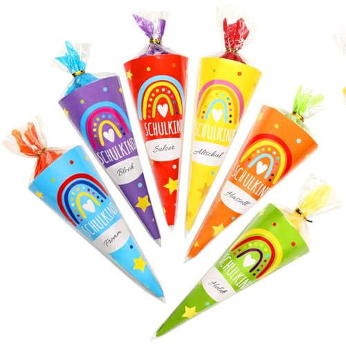 JANYUN 6 Stück Kleine Schultüten Zum Befüllen, Geschwister Schultüte Zuckertüte Einschulung Geschenk Zum Studienbeginn für Schulanfang Abschiedsgeschenk