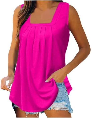 Canottiera estiva da donna, senza maniche, maglietta anteriore piegata, tinta unita, scollo angolare, tunica, oversize, camicetta lunga, elegante, per il tempo libero, larga, taglie forti