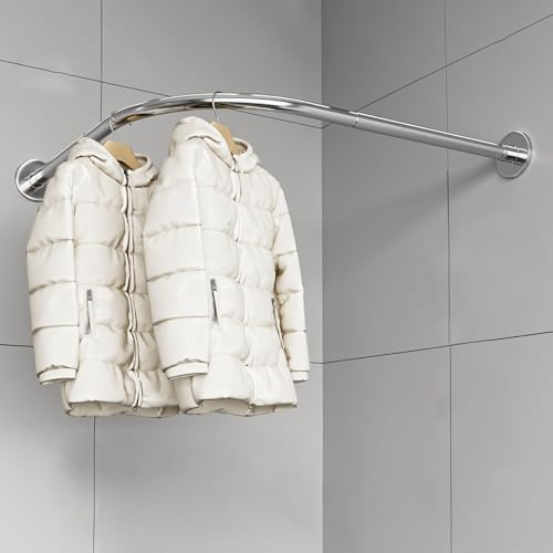Adjustable L-Shaped Shower Curtain Rail, Stainless Steel Corner Rod, Drill-Free Installation for Bathroom & Bathtub, Space-Saving Design (Size: B 70-95cm x 90-130cm, Color: Silver)