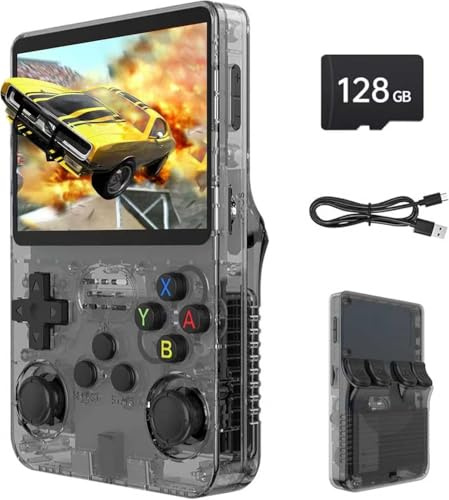 R36S Console di gioco portatile retrò, 128 GB precaricati per videogiochi, supporta oltre 30 simulatori, console emulatore di gioco portatile alimentata da Linux, con schermo HD IPS da 3.5 pollici