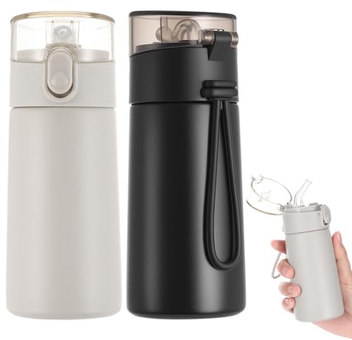saerryor 150ml Stainless Steel Insulated Water Bottles,2Pcs Double Wall Vacuum Small Flask,Water Bottle with Straw,Leakproof Drinks Bottle with Carry Handle for Hot&Cold Drinks